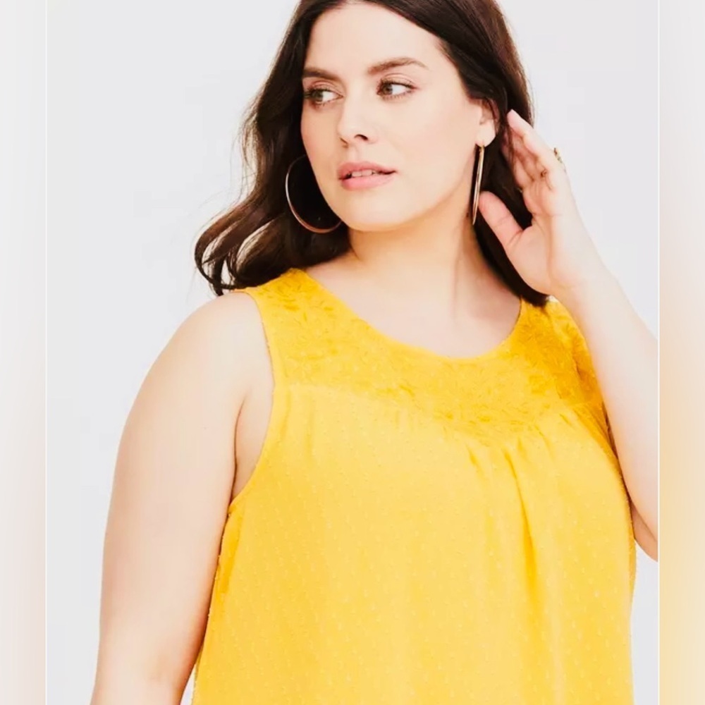 Torrid Golden Yellow Clip Dot Embroidered Chiffon Keyhole Back Lined Tank Top